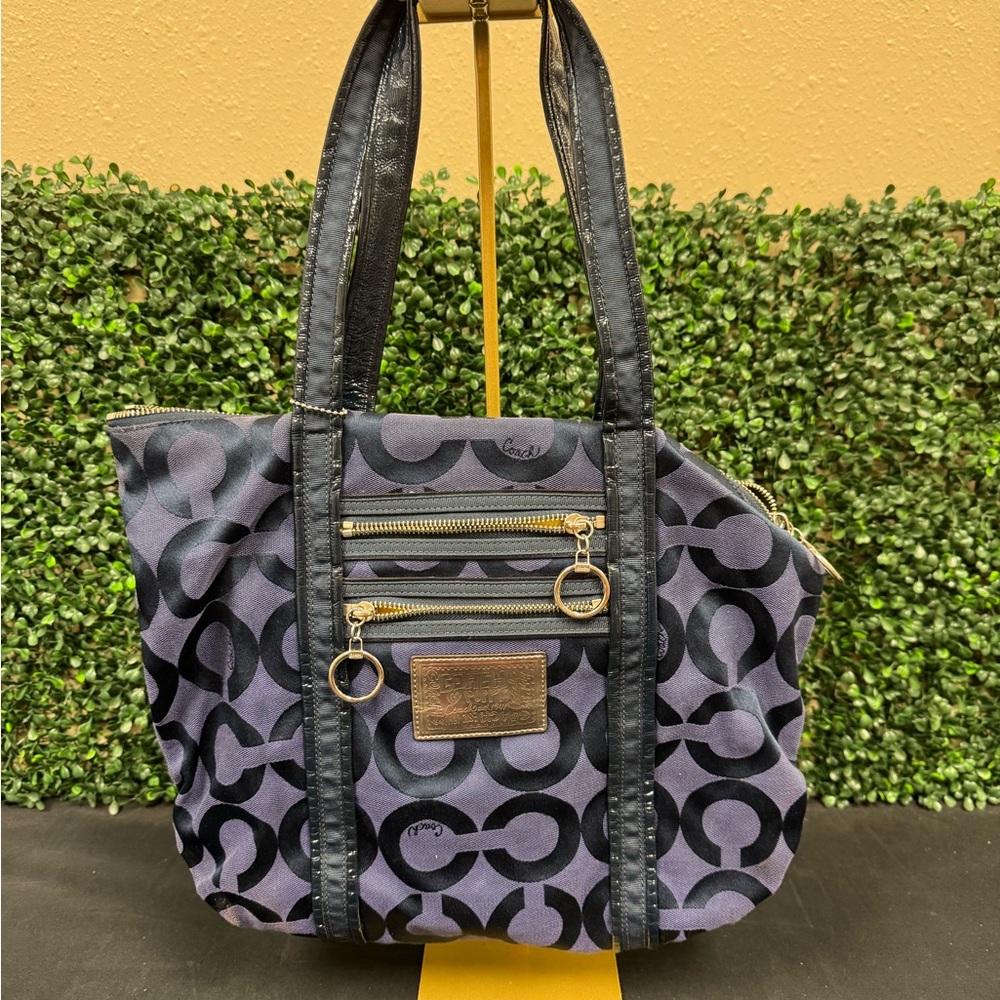 Coach Poppy Purse Op Art Glam Jacquard Shoulder Bag Tote Zip